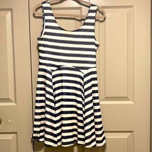 Blue and white lace stripe Doe & Rae mini dress